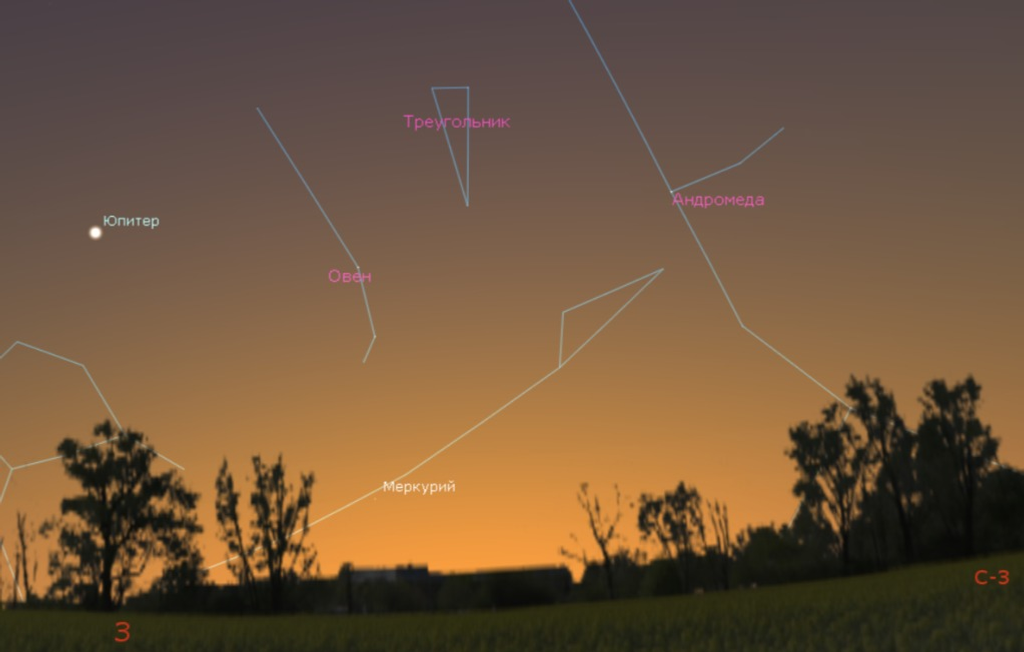 Уфимский городской планетарий  Меркурий на вечернем небе 3 апреля в 20.30