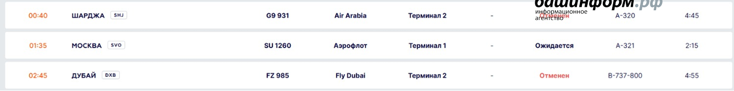 Скриншот  Официальный сайт аэропорта г. Уфы