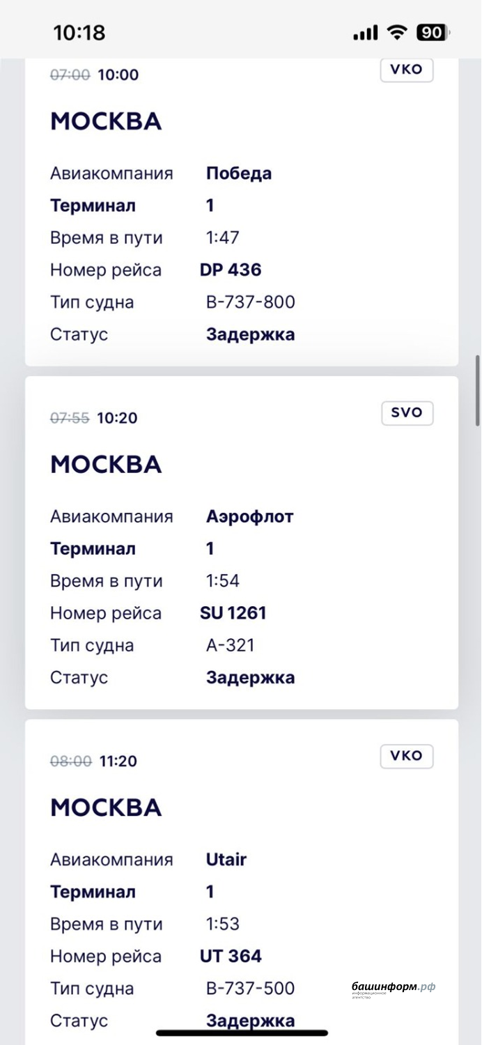 табло аэропорта Уфы