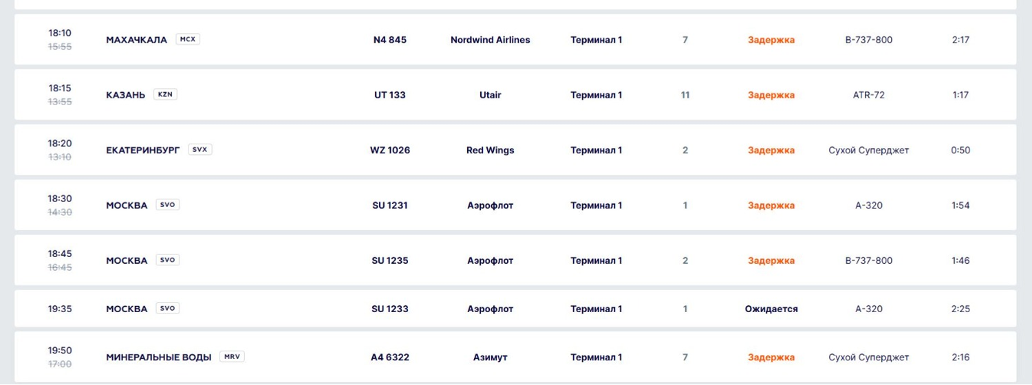 онлайн-табло аэропорт Уфы